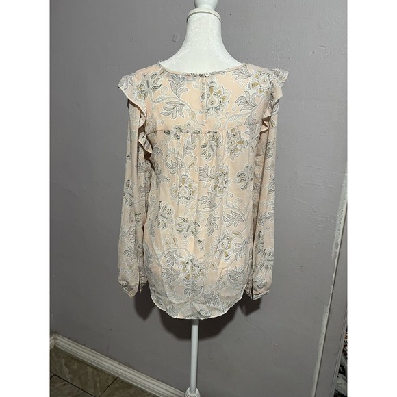 LOFT Pink Paisley Print Crew Neck Puff Long Sleeve Tunic Top Size XS - Picture 3 of 7